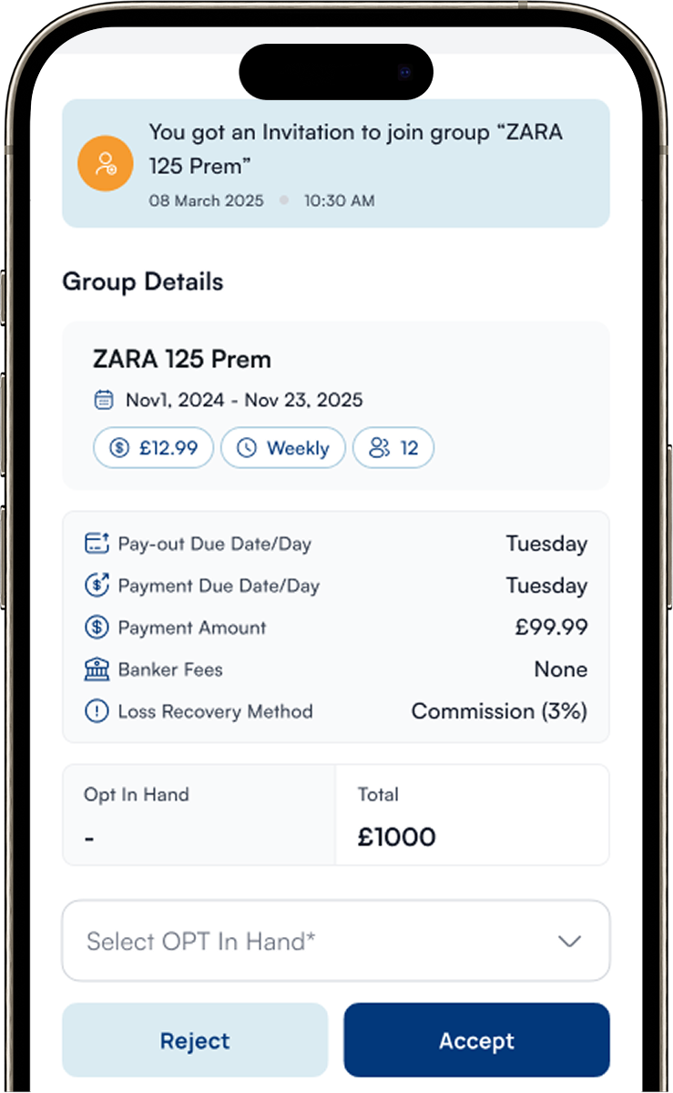 Invitation flow inside the Pardner Pal mobile app