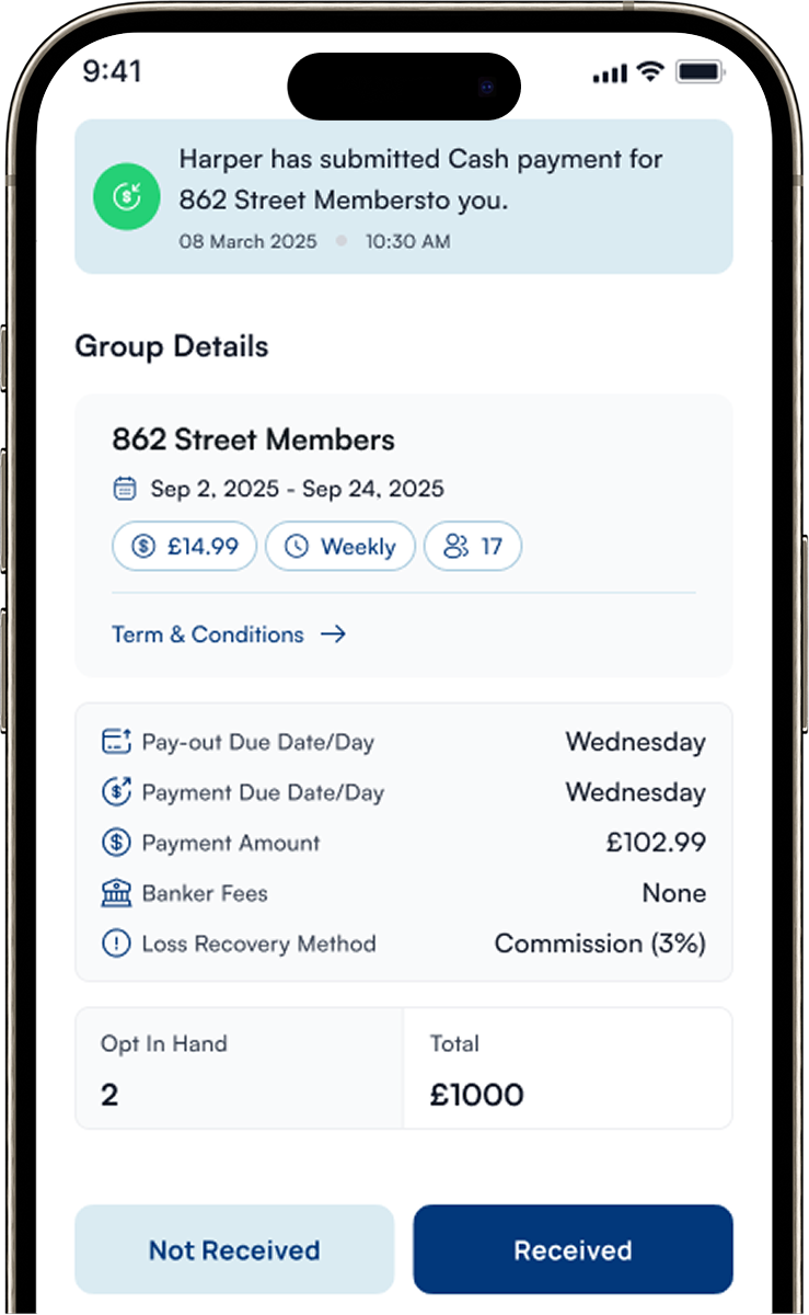Banker dashboard inside the Pardner Pal app